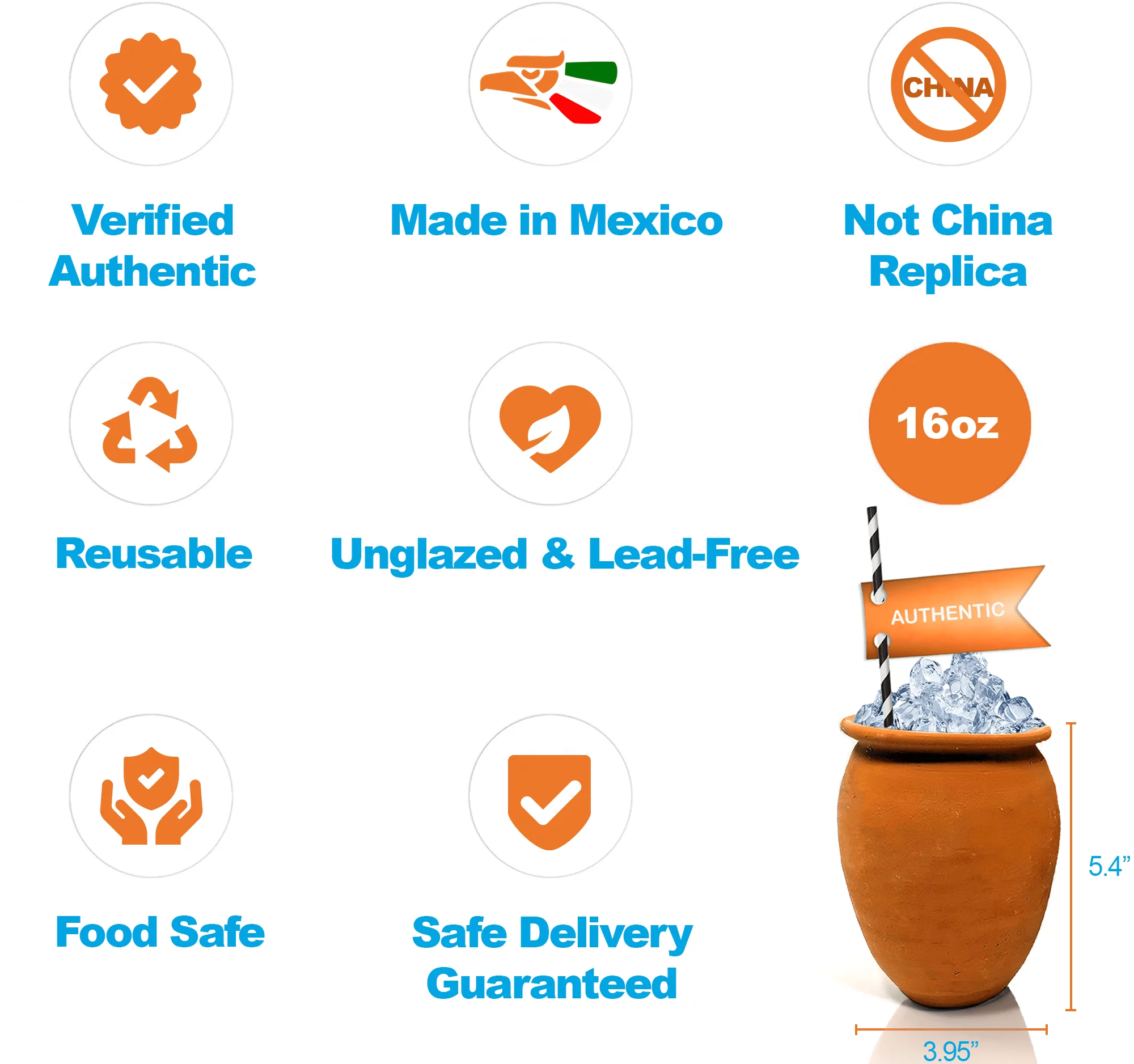 Alondra's Imports Handcrafted, Natural Clay Cups From Mexico (Cantaritos Mexicanos, Fiesta Mexicana) for Hot & Cold Beverages (Cocktail Glasses for Tequila, Margaritas, Mojitos & More), Set of 4