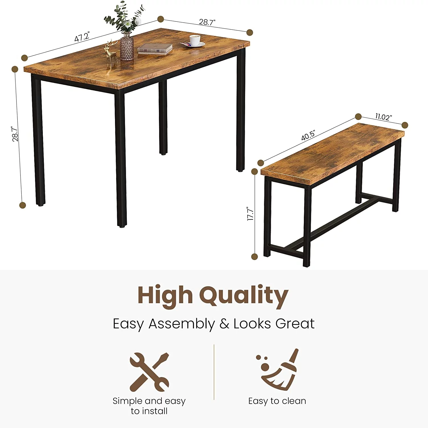 Recaceik 3-Piece Dining Table Set for 4-6 People，47