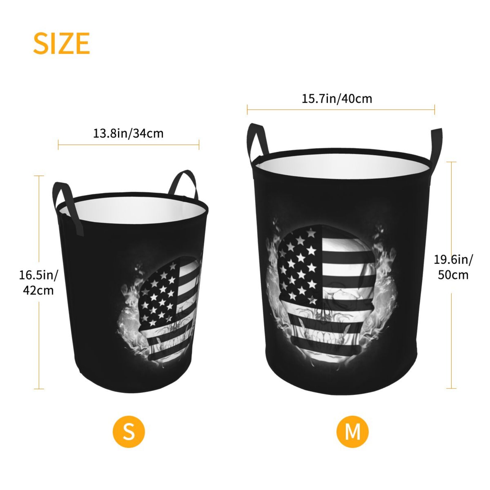 XMXT Collapsible Laundry Basket, American Flag Skull Print Waterproof Laundry Hamper, 62L Black
