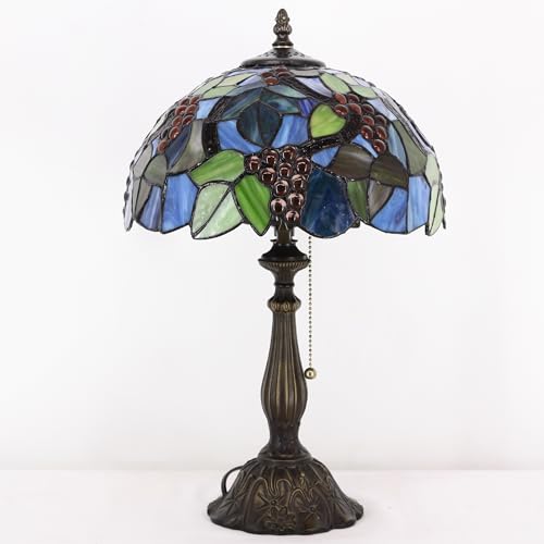 Tiffany Table Lamp Stained Glass Lamp 12X12X19 Inch Antique Reading Light (Sea Blue Pear)