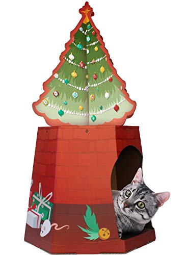 Christmas Cat House & Cat Scratcher w/Bonus Catnip Included
