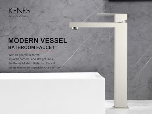 KENES Brushed Nickel Vessel Sink Facuet Single Handle Tall Bathroom Sink Faucet Vanity Bathroom Faucet Basin Mixer Tap with Water Supply Hose and Pop Up Sink Drain, LJ-9031A