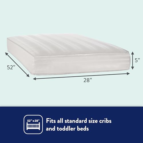 Kolcraft Pure Sleep Therapeutic Breathable Crib Mattress plus Toddler Bed Fit, GREENGUARD GOLD Certified, Made in USA, 150 Extra Firm Posture Support Coils, Non Toxic, Safety & Quality Tested, 52
