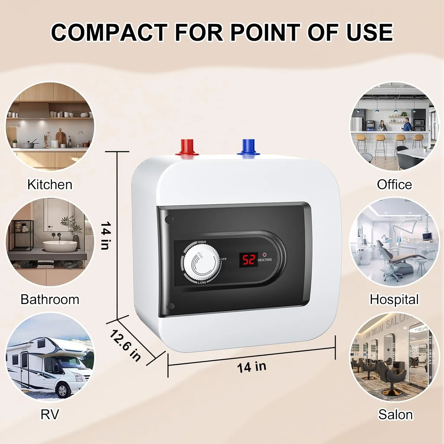 JIAH Eletric Mini-Tank Water Heater Tank,4 Gallon Point of Use Instant Hot Water Heater with Water Tank Storage,110V 1.5KW Instant Hot Water for Kitchen Bathroom Restaurant,Rv,UL Listed (15 L)