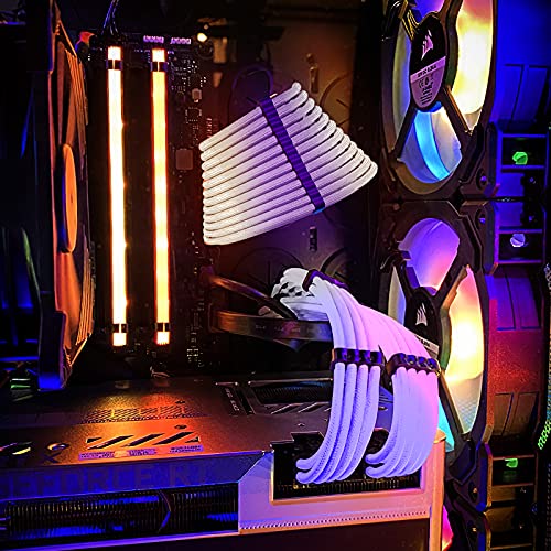 PSU Power Supply Cable Extension Kits, 24Pin ATX Cable, 4+4 Pin CPU Cable, 3X 6+2 Pin PCIE Cable, 4X Cable Comb (Black, 5-Cable-Set)