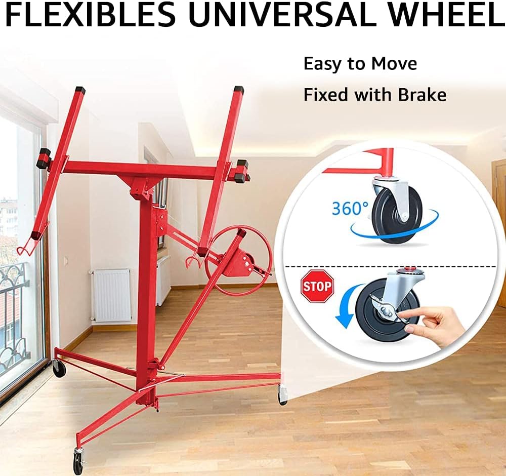 Drywall Lift,Drywall Panel Hoist Lift 11FT Sheetrock Lift Drywall Lift Professional Jack Lifter Heavy Duty Sheetrock Hoist Holder Upgrade Adjustable Telescopic Arm and Caster Wheel Lockable