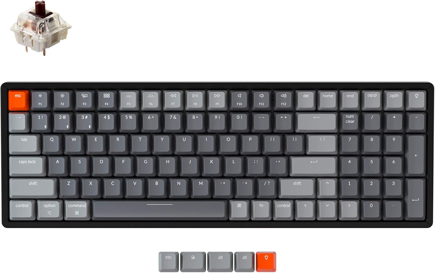 Keychron K4 Wireless Bluetooth/USB Wired Gaming Mechanical Keyboard, Compact 100 Keys RGB LED Backlit Gateron Brown Switch N-Key Rollover, Aluminum Frame for Mac Windows, Version 2