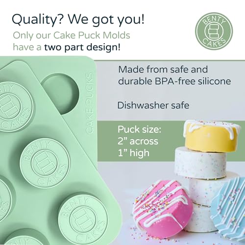 Benty Cakes – The Original CakePuck Mold Set – Better than a Cake Pop! Make Chocolate Covered Desserts – BPA Free Silicone – Includes 1 Mold Set, 1 Plastic Tray and 1 Scraper – Green