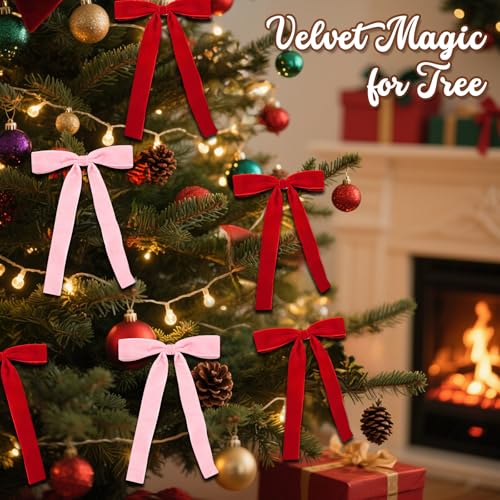18 Pcs Burgundy Velvet Bows for Christmas Tree – Burgundy Velvet Christmas Tree Bows, Holiday Decorations for Garland Wreath Bow (5 * 7