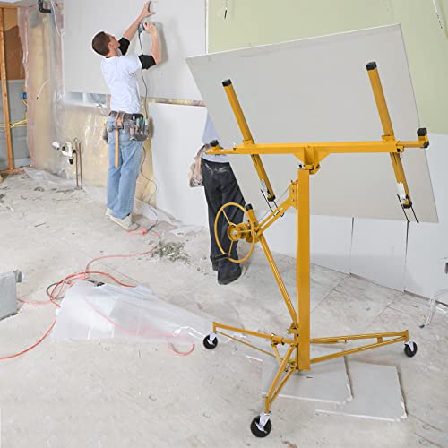 Winado 16 FT Drywall Lift Panel Rolling Hoist Jack Lifter Sheetrock, Drywall Lifting Construction Tools Caster Wheel with Adjustable Telescopic Arm, Yellow