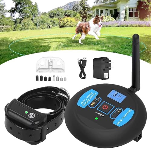 BNDHDEH Dog Wireless Fence, Electric Dog Fence & Remote Training Collar, Rechargeable Waterproof, Vibrate/Shock, Adjustable Control Range 80 to 1964 Feet, Electric Dog Boundary Containment System