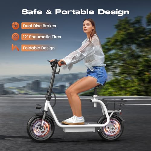 Caroma Peak 500W/800W/1200W Electric Scooter with Seat, LED Display & up to 30Miles,12