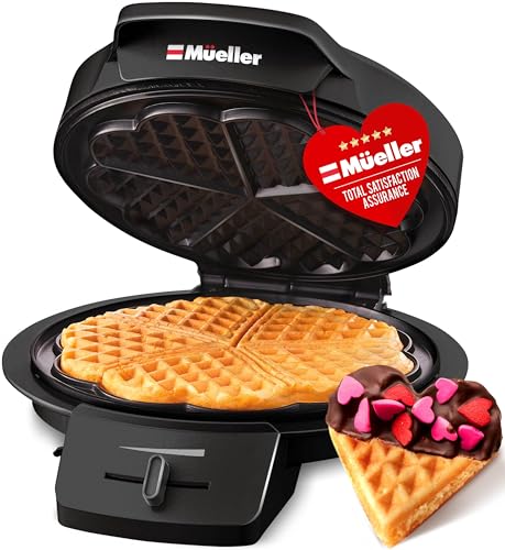 Mueller Heart 5 Waffle Maker, Norwegian Waffle Iron, Adjustable Browning Control & Nonstick, Cool Touch Handle, Easy to Clean, Small Kitchen Appliances