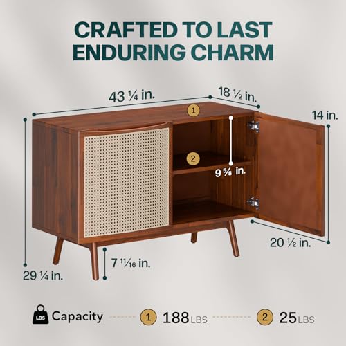 Bme Nancy Solid Acacia Wood Coffee Table for Living Room, Spacious Oval-Shaped 237 Lbs Top Capacity, Rattan Shelf Below, Mid Century, Rustic and Modern Style Living Room Furniture, Dark Chocolate