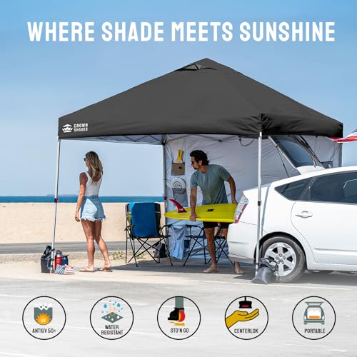 CROWN SHADES Canopy Tent 10x10 Pop Up Canopy Outdoor Shade with Pockets Sidewall, Easy Up Sun Shelter with One Person Set Up Center Lock, Portable Instant Camping Beach Canopy Tents, Orange