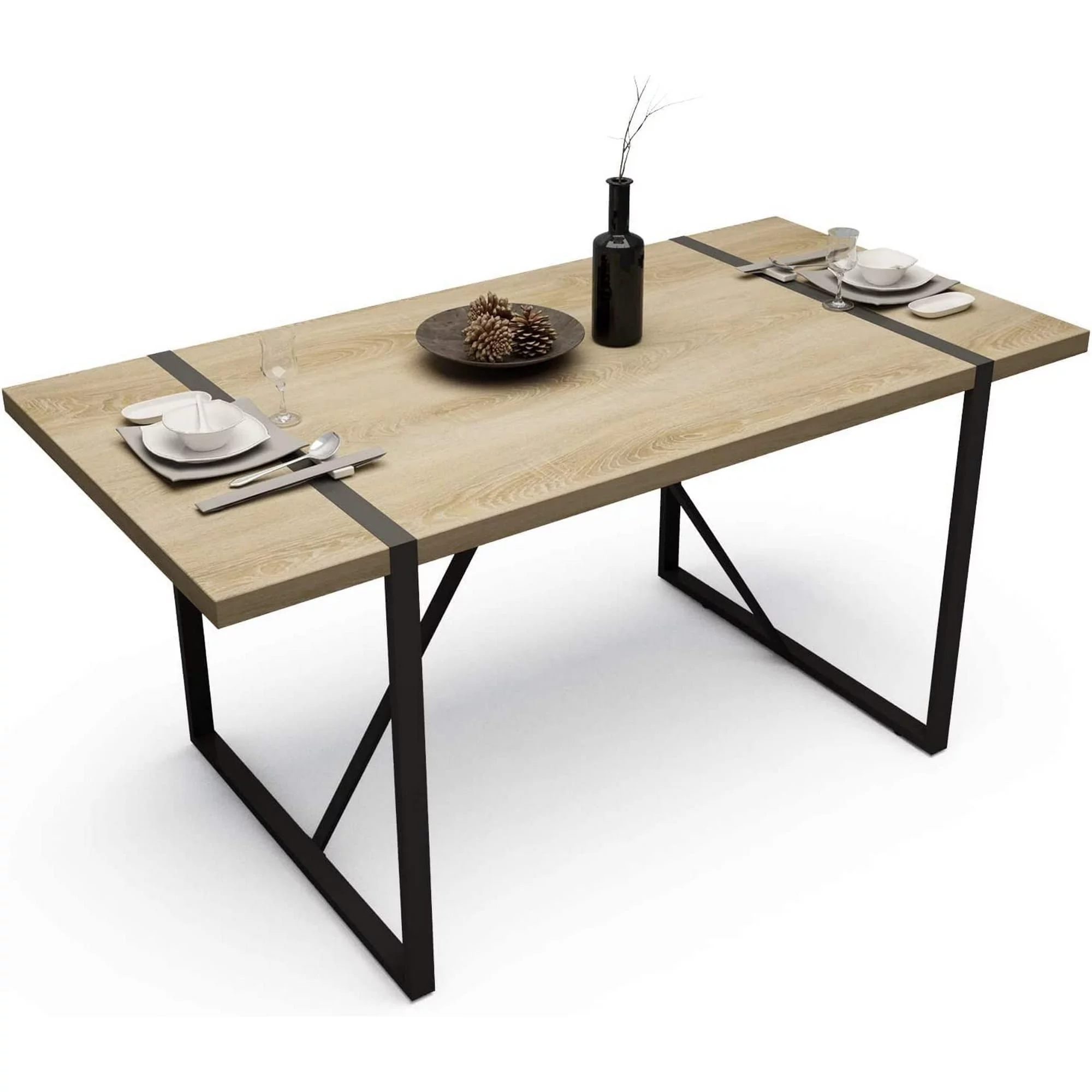 TABU 63 Inch Rectangular Kitchen Table, Industrial Style Dining Table with Wood Tabletop and Metal Frame for Home Office Dining Room