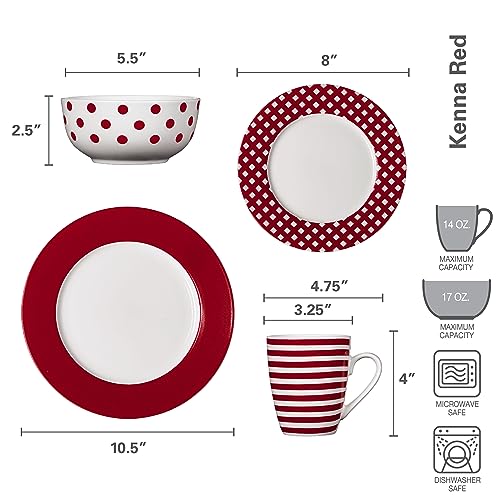 Pfaltzgraff Kenna Red 16-Piece Porcelain Dinnerware Set, Service for 4
