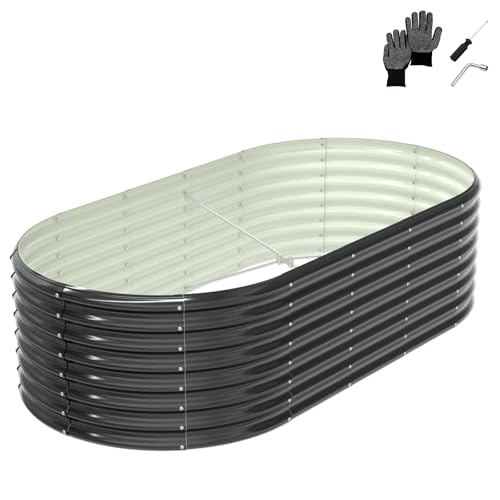 VINGLI 8x4x2ft Galvanized Raised Garden Beds, Oval Planter Boxes Outdoor, Raised Garden Bed for Gardening, Easy Assembly Planter Boxes for Vegetables (Black)