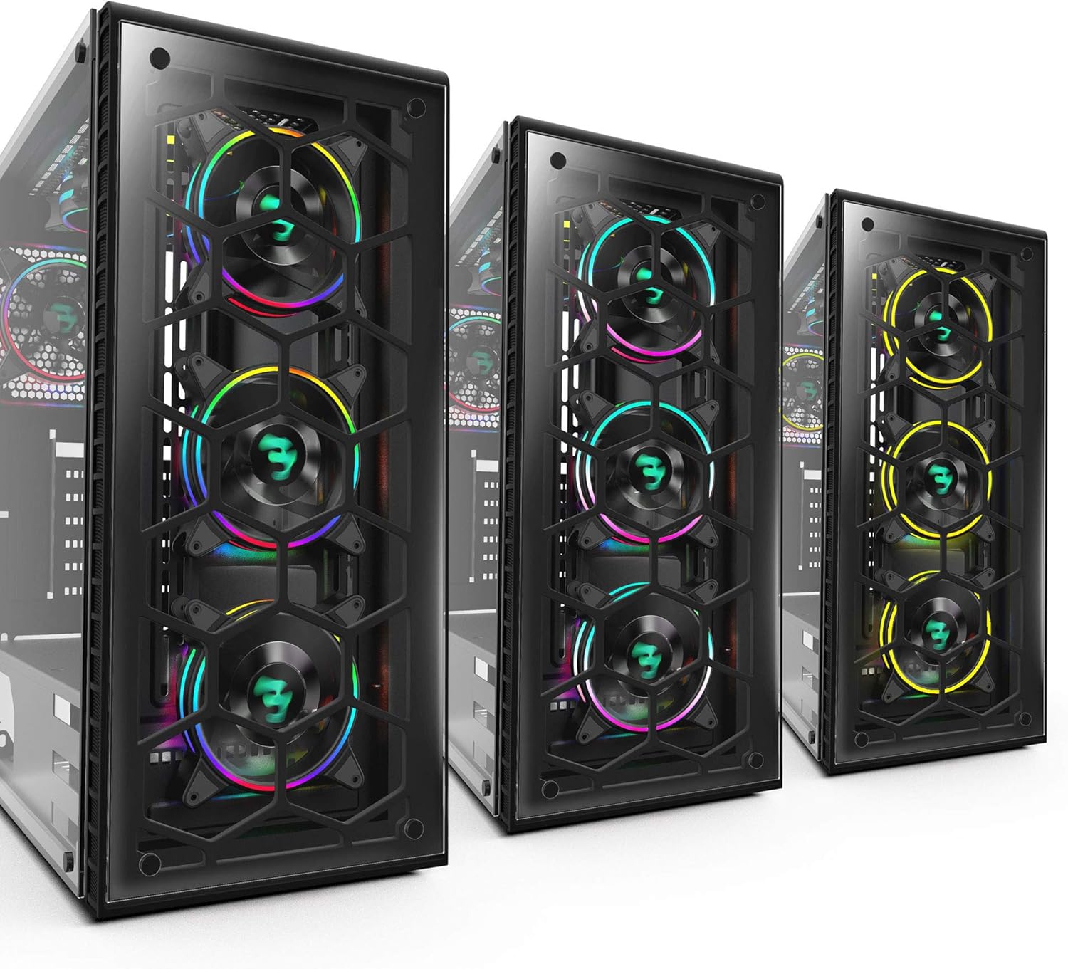 MUSETEX 903-S4 ATX Mid Tower Gaming Computer Case Tempered Glass, Computer Gaming Case Window Desktop/PC Including 4X 120mm Case Fan, USB 3.0 Ports & Cable Management, Black, 903-4 RGB Fans