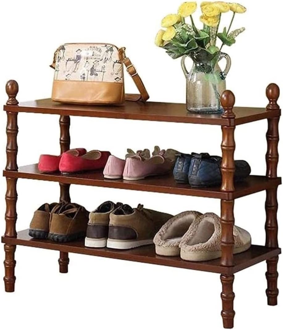 Shoe Shelf Shoe Rack Shoe Storage 3 Tiers Solid Wood Shoe Rack Simple Shoe Rack Rack Storage European Style For Living Room Bedroom Hallway Shoe Stand Shoe Organizer (Color : Dark waln