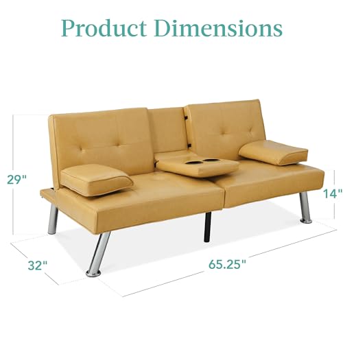 Best Choice Products Faux Leather Upholstered Modern Convertible Futon, Adjustable Folding Sofa Bed, Guest Bed w/Removable Armrests - Blue