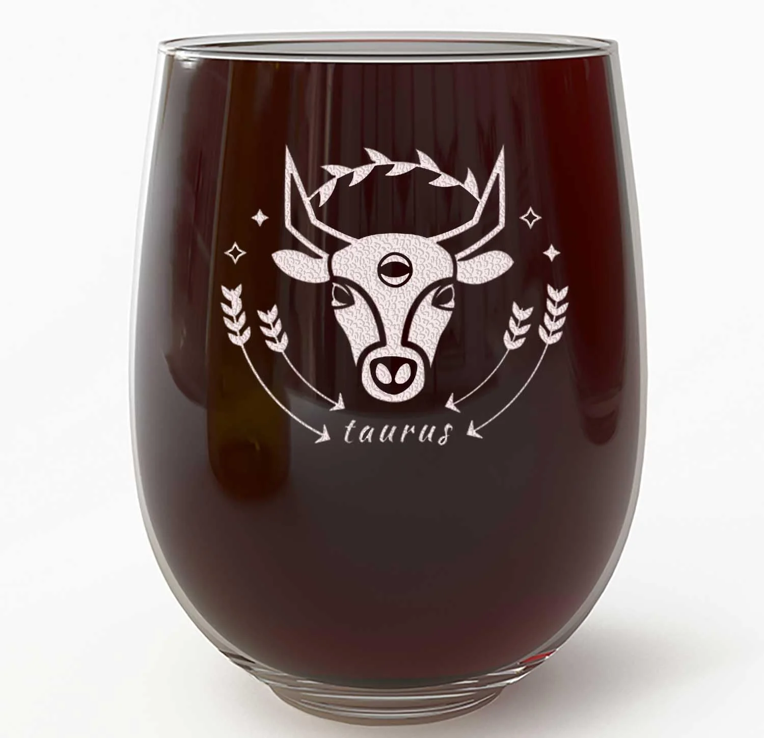 Taurus Astrological Sign Gift And Decor - Etched 17Oz Stemless Wine Glass - April And May Astrology Birthday Horoscope - Cm01