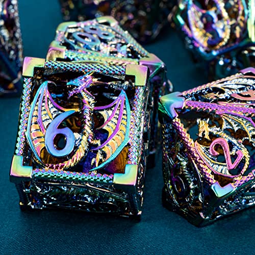 ARUOHHA Hollow DND Metal Dice Set with Gift Box, Dungeons and Dragons D&D Dice 7 PCS Silver Polyhedral Dice Sets RPG Role Playing Games Custom D and D Dice Set D20 D12 D10 D8 D6 D4
