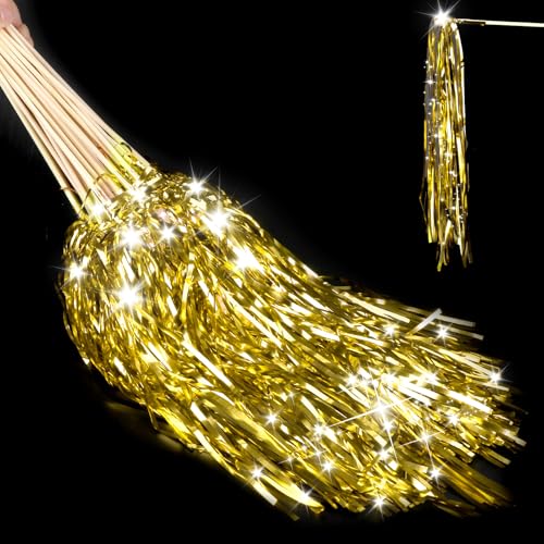 ​Drixbor 100 PCS Light Up Wedding Wands - LED Tinsel Streamers for Wedding Send Off & Grand Entrance, Party Favors for Weddings Birthdays Christmas (Champagne)
