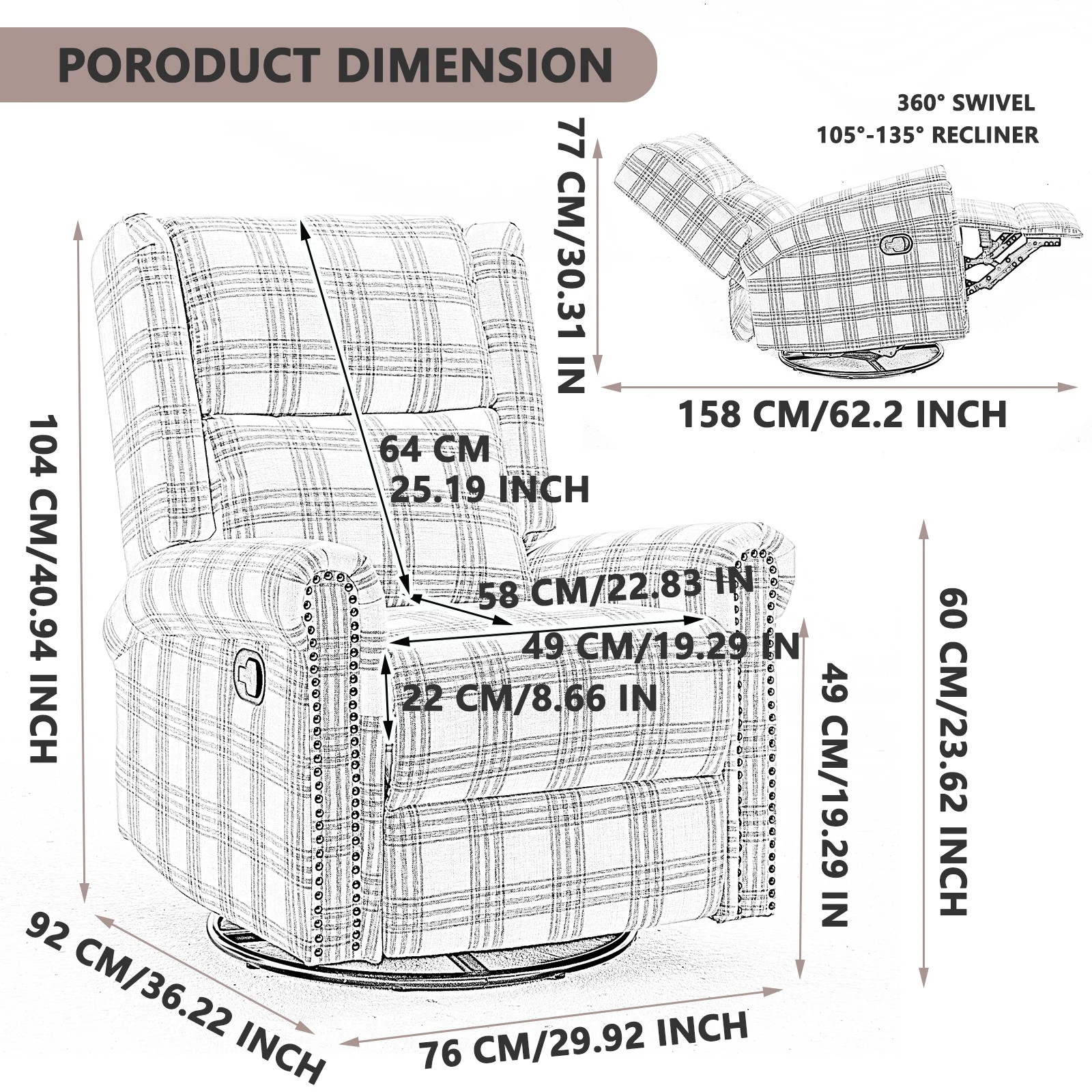 Swivel Rocker Recliner Chair, Manual Rocking Recliner Chair, Wingback Swivel Recliner Chair, Glider 360 Degree Swivel Chair with Padded Seat, Swivel Recliner Chairs for Living Room -- Green