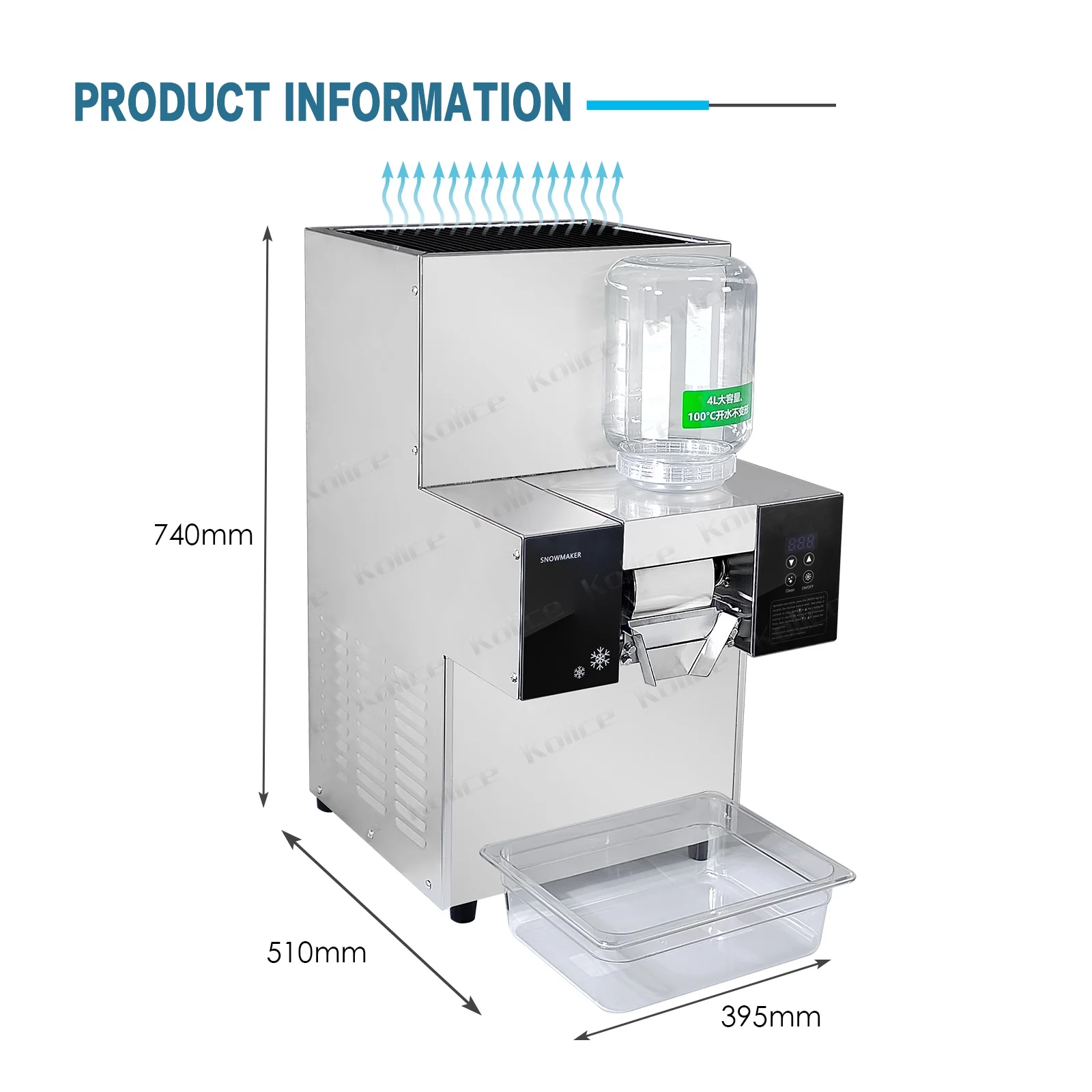 Kolice Commercial Automatic Shaved Ice Machine, Ice Crusher Shaver, Snow Ice Maker, Snowflake Ice Maker -200kgs/Day, Air Cooling