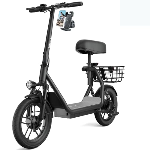 Hiboy Q2 Electric Scooter with Seat for Adults, 500W Peak Motor, 20MPH, 22 Miles Range, Foldable, Dual Suspension, Front & Rear Drum Brakes, Commuter E Scooter with Basket & Phone Holder