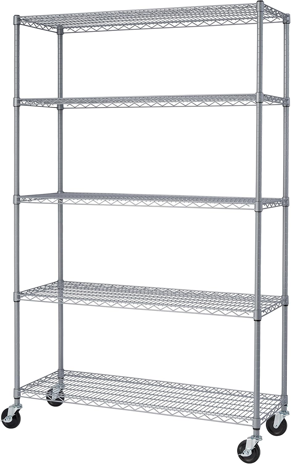 TRINITY EcoStorage Heavy Duty 5-Tier Adjustable Wire Shelving with Wheels for Outdoor Use, Garage Storage and More, NSF Certified, 800-4000 Lb Capacity, Gray, 48