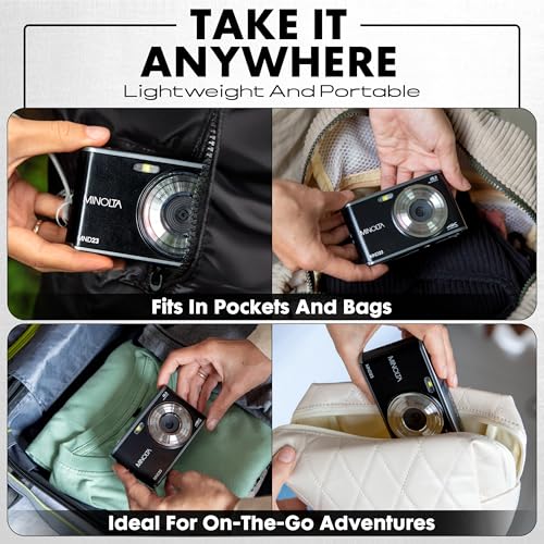 Minolta 48 Mega Pixels Point & Shoot Digital Camera with Rear Selfie Lens, Autofocus & 4K Ultra HD Video, Blue