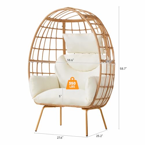 Oversized Egg Chair, Indoor Outdoor Egg Rattan Chair with PE Rattan, Steel Frame and Detachable Cushions, Wicker Lounger for Patio, Pool, Living Room, Bedroom - Dark Grey