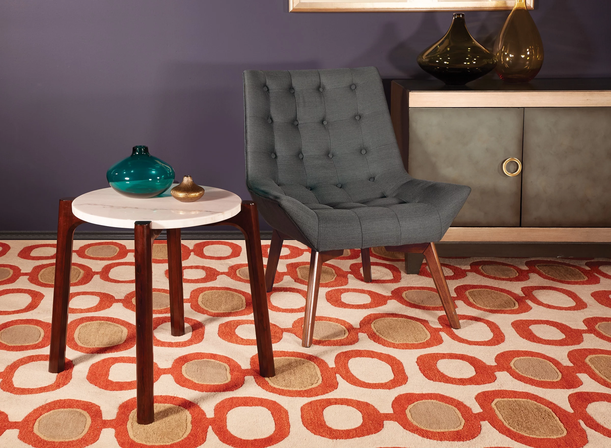 OSP Home Furnishings Shelly Tufted Chair in Charcoal Fabric with Coffee Legs K/D