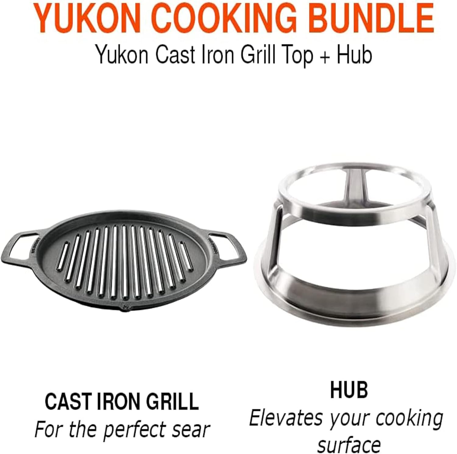Solo Stove Yukon 27 Grill Top and Hub, Cast Iron Cooktop with Stainless steel Hub for 8”Elevation, Addition for Yukon Fire Pit, Weight: 21.5lbs, Diameter: 17.5