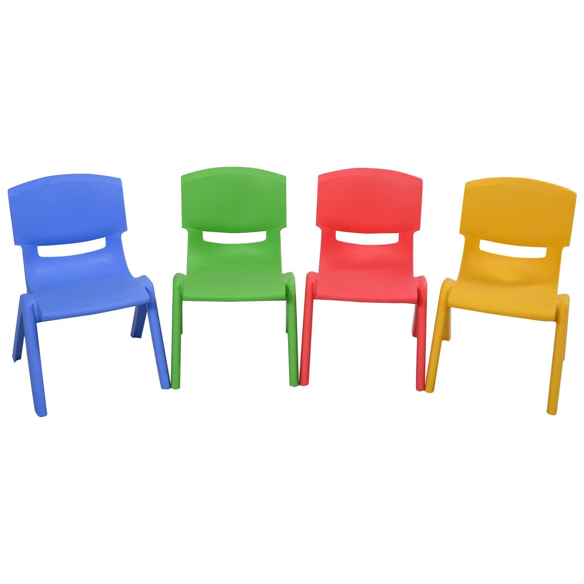 Colorful Set of 4 Kids Plastic Chairs Stackable Play and Learn Furniture