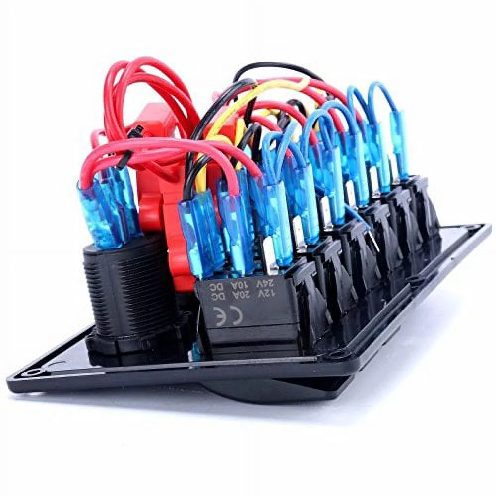 Pactrade Marine Car RV Boat 6 Gang Blue LED Rocker Switch Panel USB Voltmeter