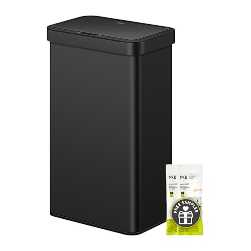 EKO Mirage-T 50 Liter / 13.2 Gallon Touchless Rectangular Motion Sensor Trash Can, Brushed Stainless Steel Finish