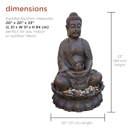 Alpine Corporation GEM122 Outdoor Floor Meditating Soothing Buddha Statue Waterfall Fountain for Garden, 33