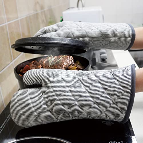 1 Pair Yarn Dyed Oven Mitts 100% Cotton Heat Resistant 470 Degree Gloves Men Women Cooking Baking Barbecue BBQ Microwave Crafting Machine Washable Pot Holders Mittens (red2)