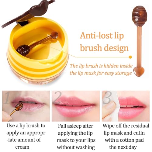 4 PCS Bee Lip Balm Lip Mask Honey Pot, Honey & Strawberry & Watermelon & Apple Lime Lip Sleeping Mask Propolis Moisturizing Lip Balm with Stick, Hydrating Prevention Dry & Cracked