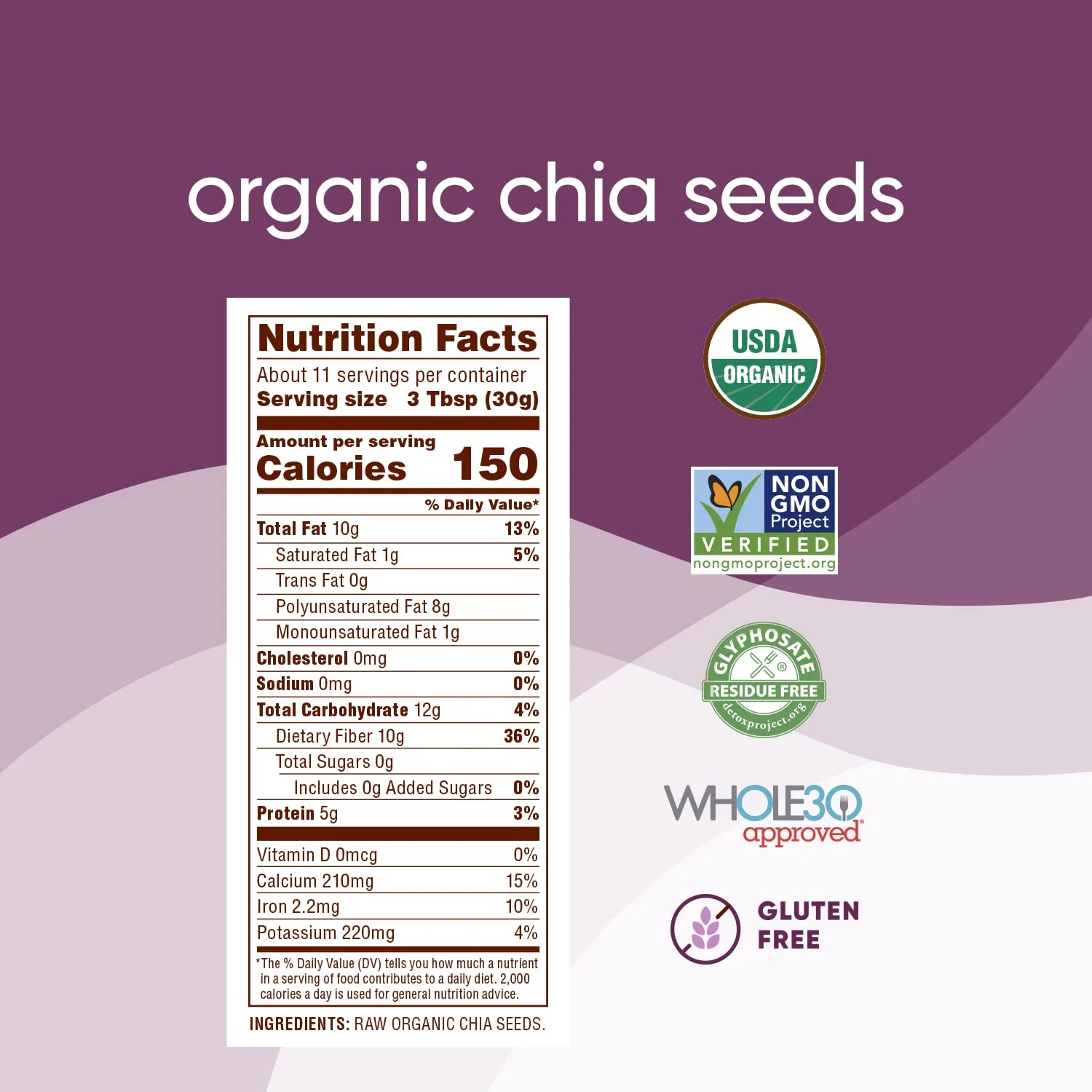 Nutiva Organic Premium Raw Black Chia Seeds, 12 Oz, USDA Organic, Non-GMO, Whole 30 Approved, Vegan, Gluten-Free & Keto, Nutrient-Dense Seeds with 3g Protein & 5g Fiber for Salads, Yogurt & Smoothies
