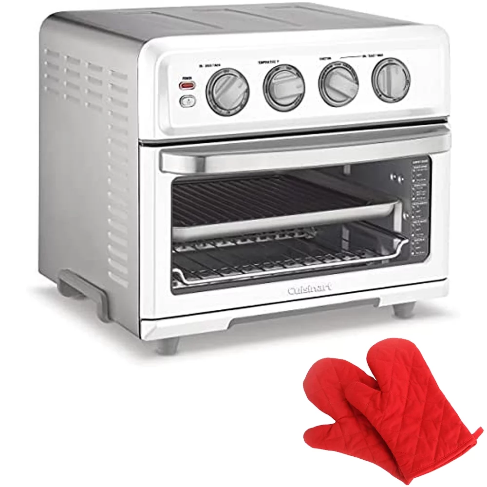 Cuisinart TOA-70W AirFryer Toaster Oven with Grill White Bundle with Deco Chef Pair of Red Heat Resistant Oven Mitt