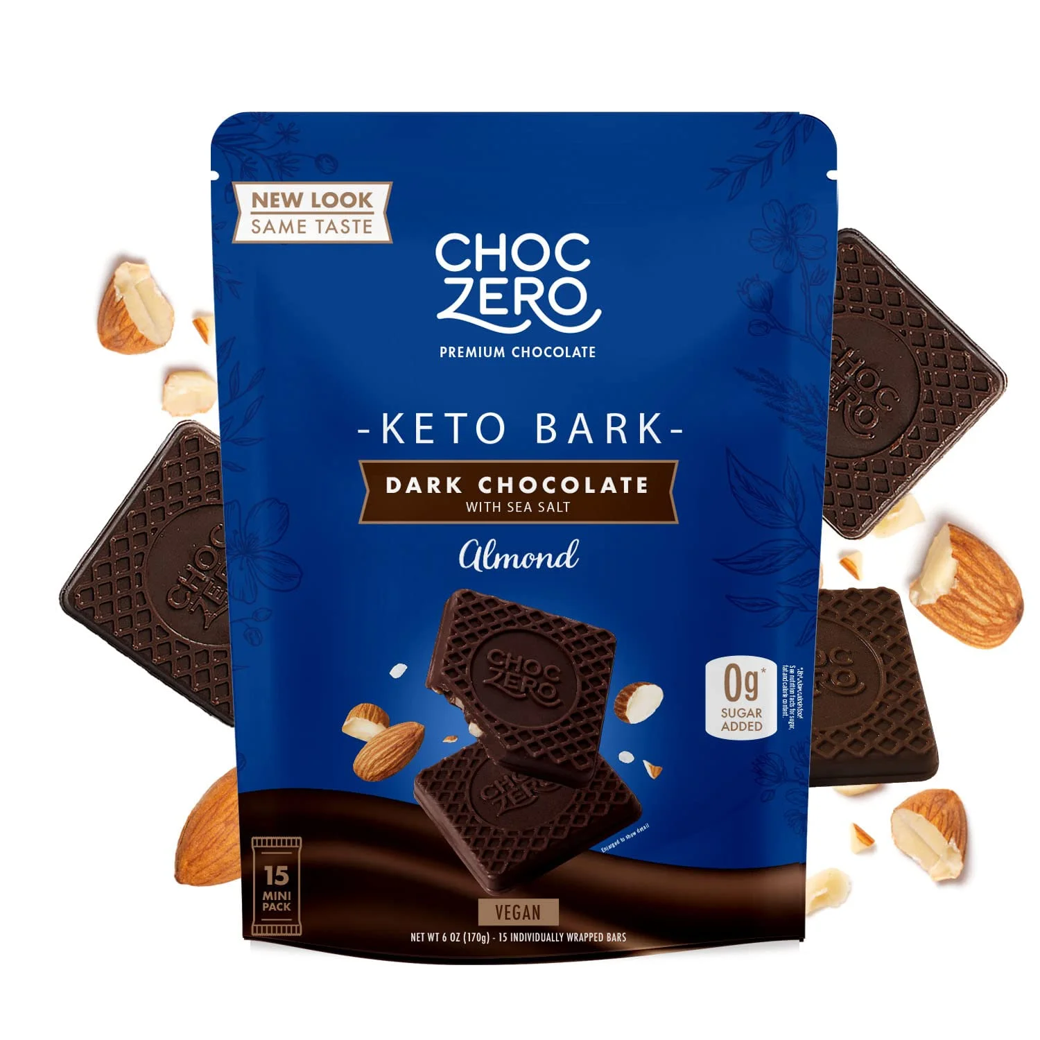 Keto , Dark Chocolate Almonds With Sea Salt. 100% Stone-Ground, Sugar Free, Low Carb. No Sugar Alcohols, No Artificial Sweeteners, All Natural, Non-GMO (6 Bars/Box)
