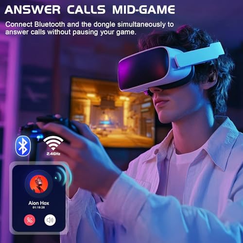 IAMJOY Gaming Earbuds, 20ms Ultra-Low Latency Wireless Earbuds, 90H Playtime, 2.4GHz Dongle & Bluetooth, Noise-Canceling Mic, Compatible with Meta Quest 3/2, PS5/4, Switch, Steam Deck, PC