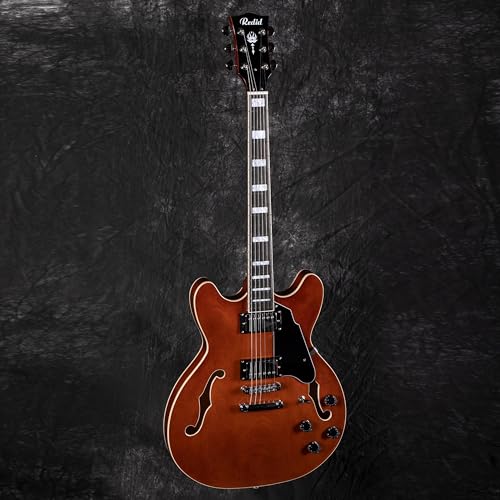 Redid Semi-Hollow Body Electric Guitar RD-100 Jazz Guitar with F-Hole,Maple neck,humbucker Pickups(Brown)
