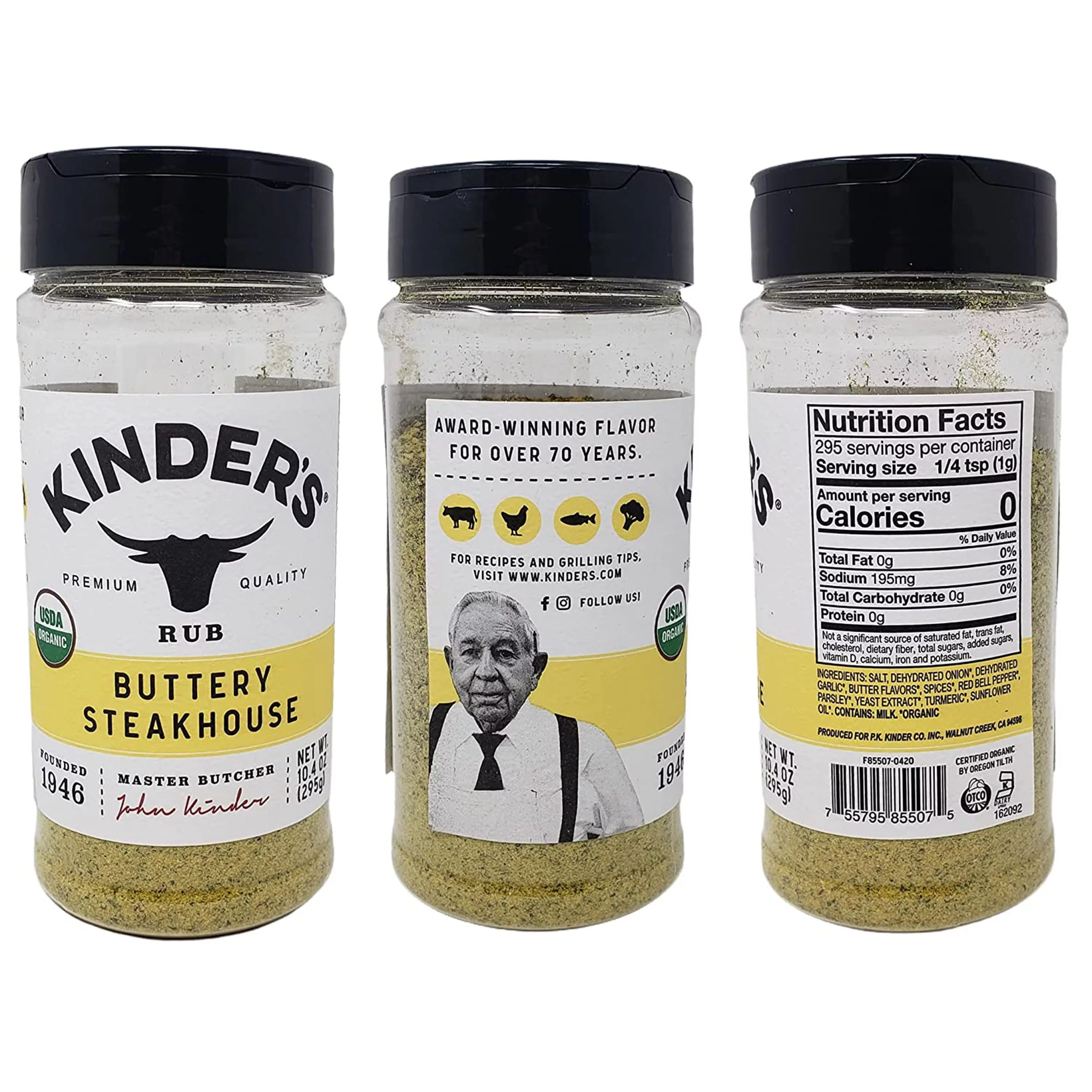 Kinder's Organic Seasoning & Rub 3-Variety Pack (Buttery Steakhouse Rub, Lemon Pepper, and The Blend)with 1 Mini Stainless Steel Wire Whisk  (4-Piece Set)