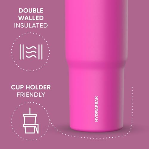 Hydrapeak Nomad 24 oz Tumbler with Handle and Straw Lid, Leakproof, Double Insulated, 24oz Cup Stainless Steel (Blush)