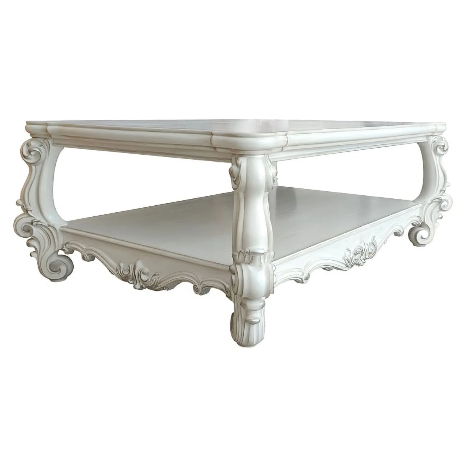 Bowery Hill Rectangular Wood Coffee Table with Bottom Shelf in Bone White